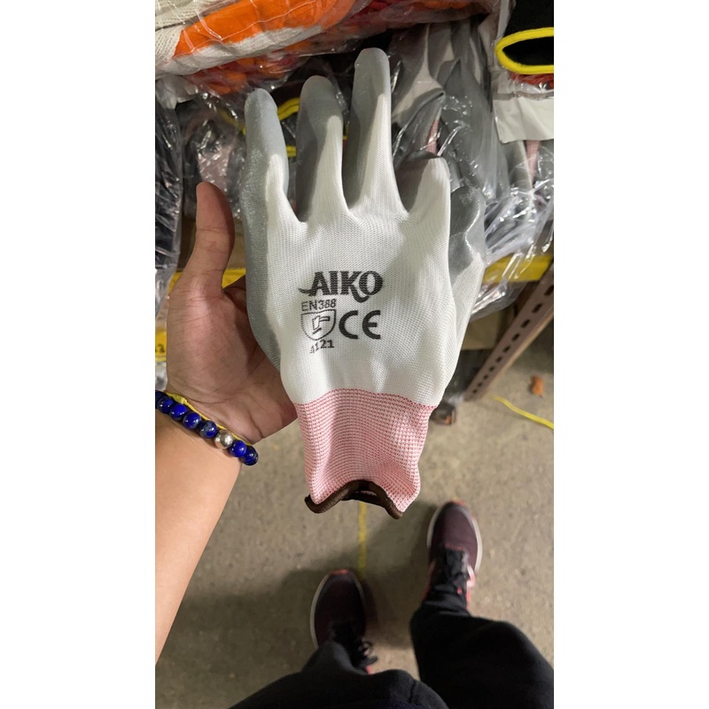 Aiko PU Grey Rubber Glove 10"| Model: GLOVE-RB-A10