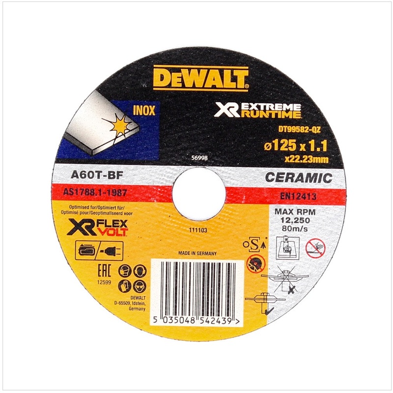 Disco de corte para metal Dewalt DT 99582 XR FlexVolt Extreme 125 x 1,1 mm