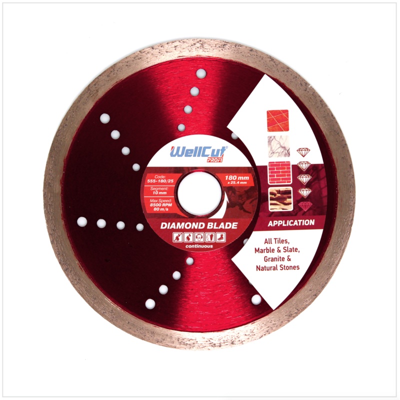 WellCut Diamond Blade Disco de corte de diamante 180 x 25,4 mm Profesional Continuo (555 - 180 / 25)