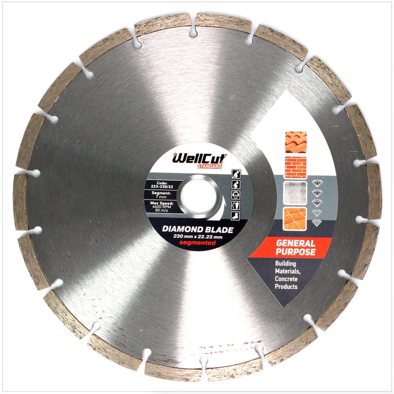WellCut Diamond Blade Disco de corte de diamante 230 x 22,2 mm Uso general segmentado (223 230 / 22)