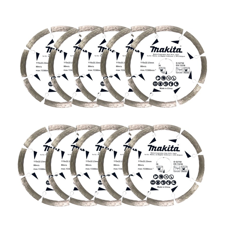 Disco de corte de diamante Makita para hormign y roca 115 x 22,23 mm paquete de 10 D-52750