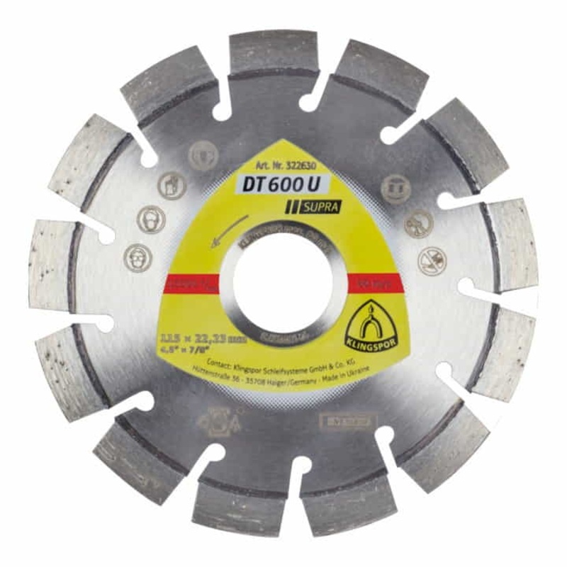 Disco de corte diamantado KLINGSPOR DT 600 U Supra  230 mm, dimetro 22,23 mm (4000843521)
