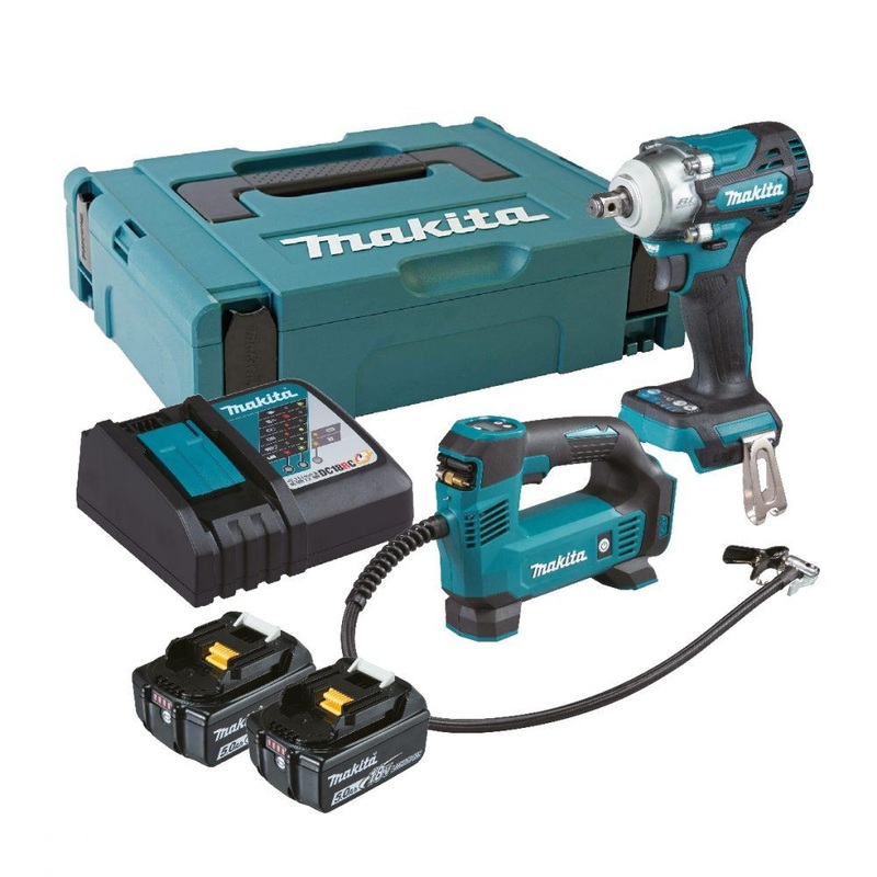 Makita 18V Cordless Combo Kit (Cordless Impact Wrench | DTW300 & Cordless Inflator | DMP180 )| Model : M-DLX2424JX1