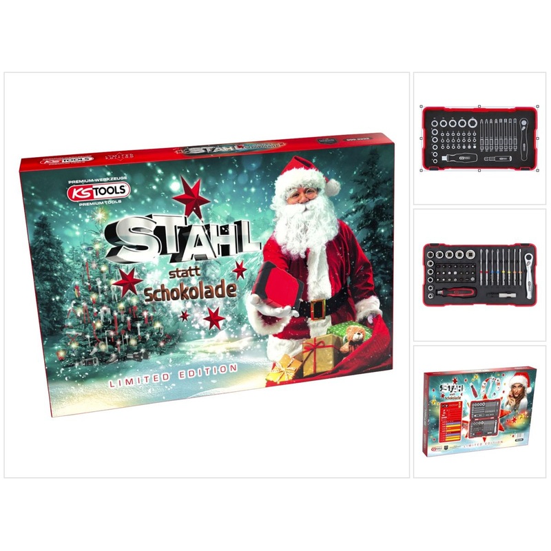KS Tools Calendario de Adviento Acero en lugar de chocolate 2023 con juego de 42 puntas de torsin de 1/4" (999.2222)