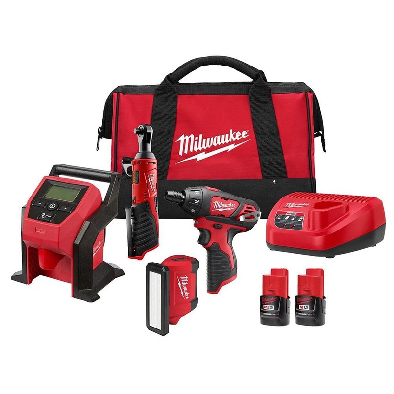 M12 12V Lithium-Ion Cordless Combo Kit (4-Tool) with Two 2.0Ah Batteries, Charger & Tool Bag