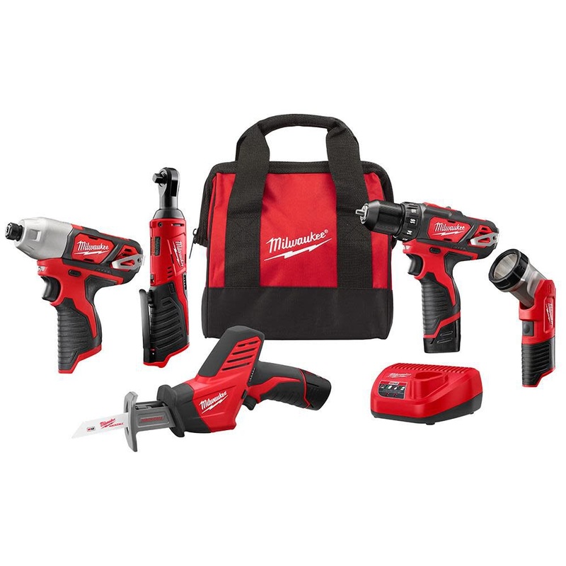 M12 12V Lithium-Ion Cordless Combo Kit (5-Tool) with Two 1.5 Ah Batteries, Charger and Tool Bag
