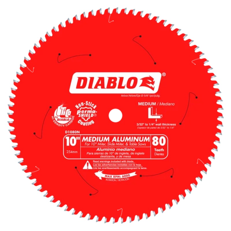 10" x 80-Teeth Saw Blade for Medium Aluminum