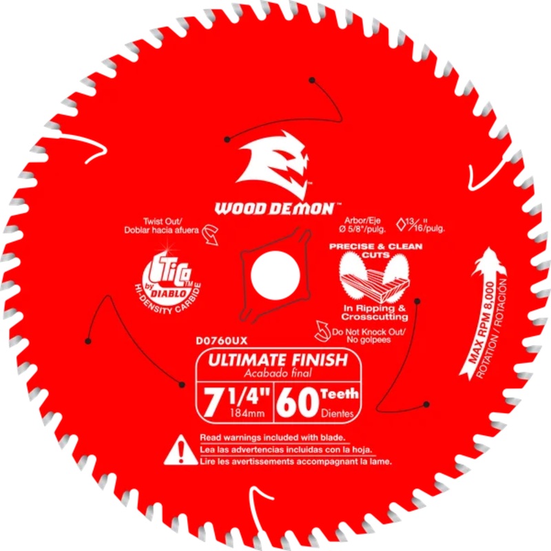 7- 60-Teeth Wood Demon Ultimate Finish Carbide Saw Blade for Wood