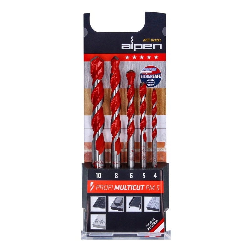 Juego de brocas multiusos de carburo Alpen Profi Multicut PM 5 5 piezas 4 - 10 mm certificadas PGM