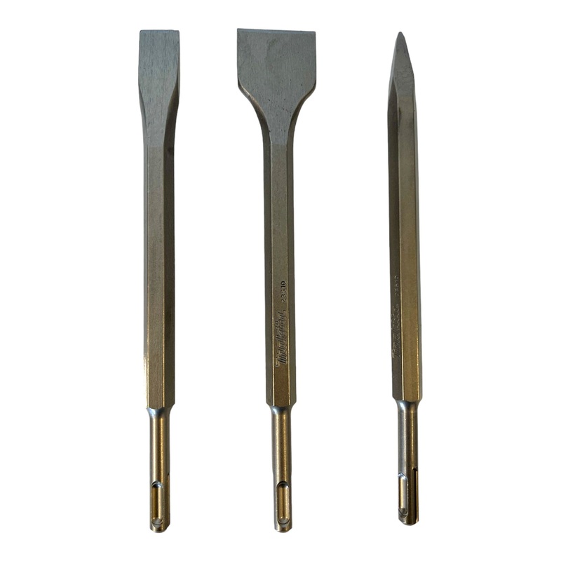 Juego de cinceles Makita D-30134 3 piezas SDS plus punta de toro/cincel fro/cincel descamador de 250 mm de longitud.