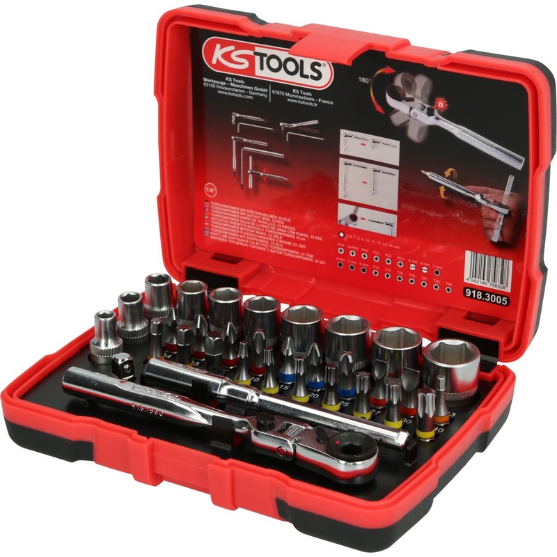 KS TOOLS Caja de vasos de 1/4" TORSIONpower, 33 pzs ( 918.3005 )