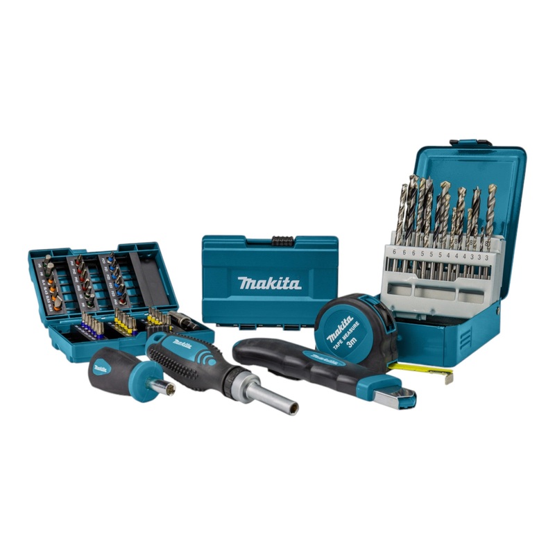 Makita B-49725 Juego de brocas 96 piezas + Makpac (Cter Cuchilla Cinta mtrica Puo Destornillador Trinquete Destornillador Portapuntas)