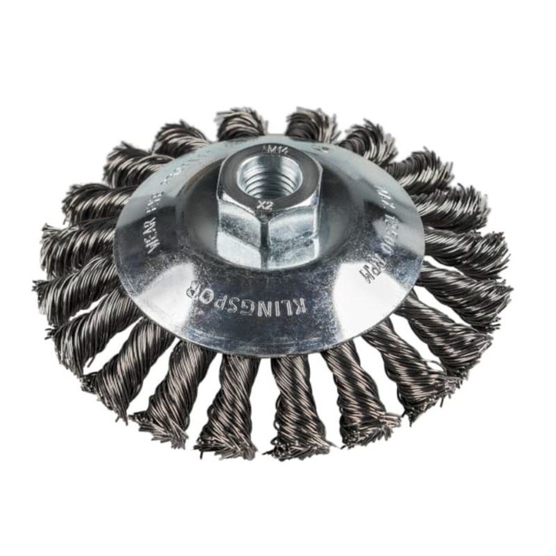 KLINGSPOR BK 600 Z 115mm Dia x M14 Knotted Wire Wheel Bevel 050 Steel Wire (358328) [92551]
