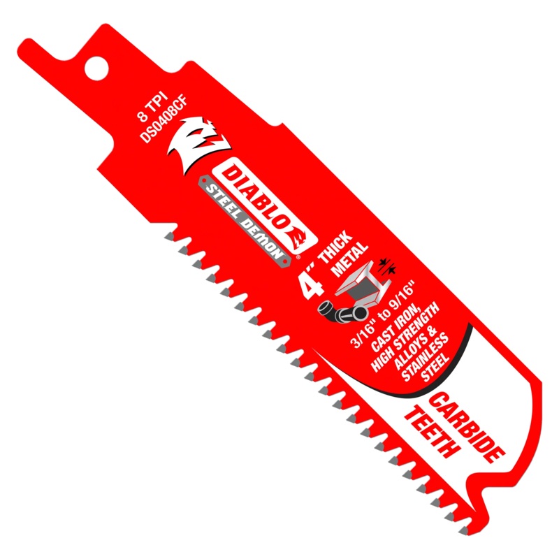 4" 8TPI Steel Demon Carbide Teeth Reciprocating Saw Blades for Thick Metal (3-Pack)