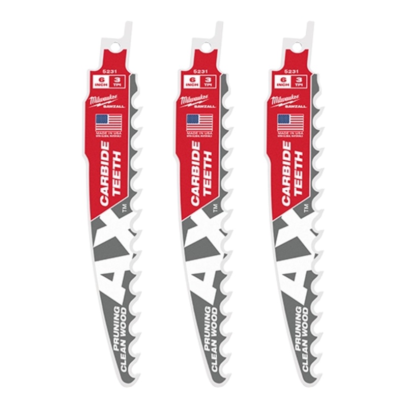 6" 3 TPI The AX with Carbide Teeth for Pruning & Clean Wood SAWZALL Blade 3PK