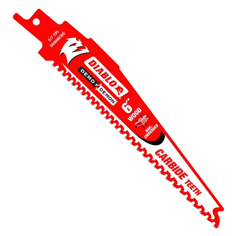6" 5/7 TPI Demo Demon Carbide Teeth Reciprocating Saw Blades for Nail-Embedded Wood (3-Pack)