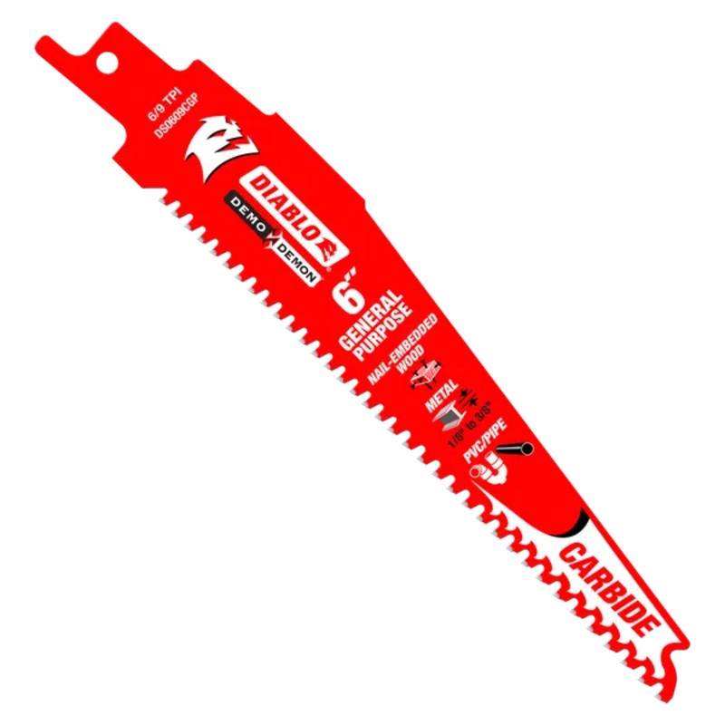 6" 6/9 TPI Demo Demon Carbide Teeth Reciprocating Saw Blades for General Purpose Cuts (3-Pack)