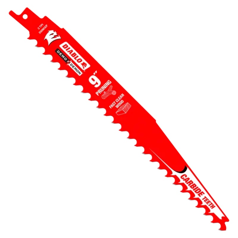 9" 3TPI Demo Demon Carbide Tipped Reciprocating Saw Blades for Pruning and Clean Wood (3-Pack)