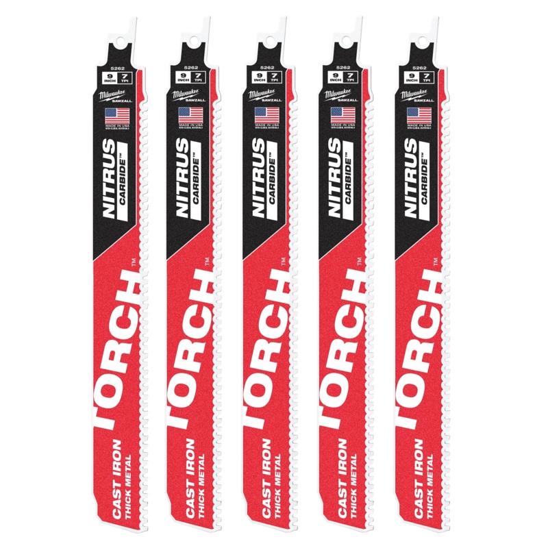9" 8TPI TORCH with NITRUS Carbide for Cast Iron SAWZALL Blade 5PK