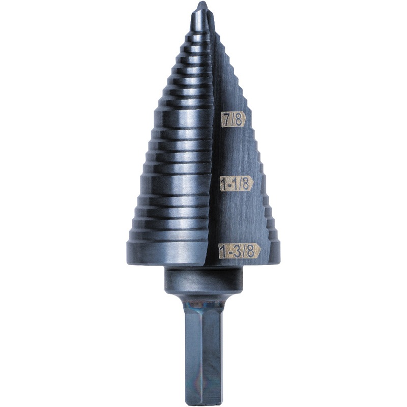 3-Step Drill Bit, 3/8-Inch Hex, Double Straight Flute, 7/8-Inch to 1-3/8-Inch